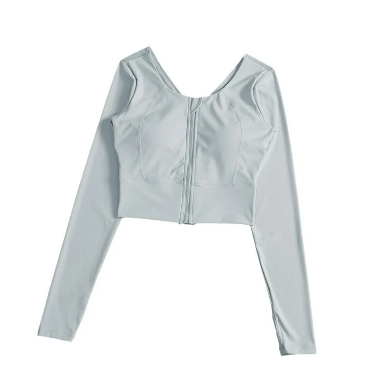 

Yoga Top for Women in Autumn Front Zipper with Chest Pad Long Sleeve Mesh Beautiful Back Slimming T-shirt Sports Running