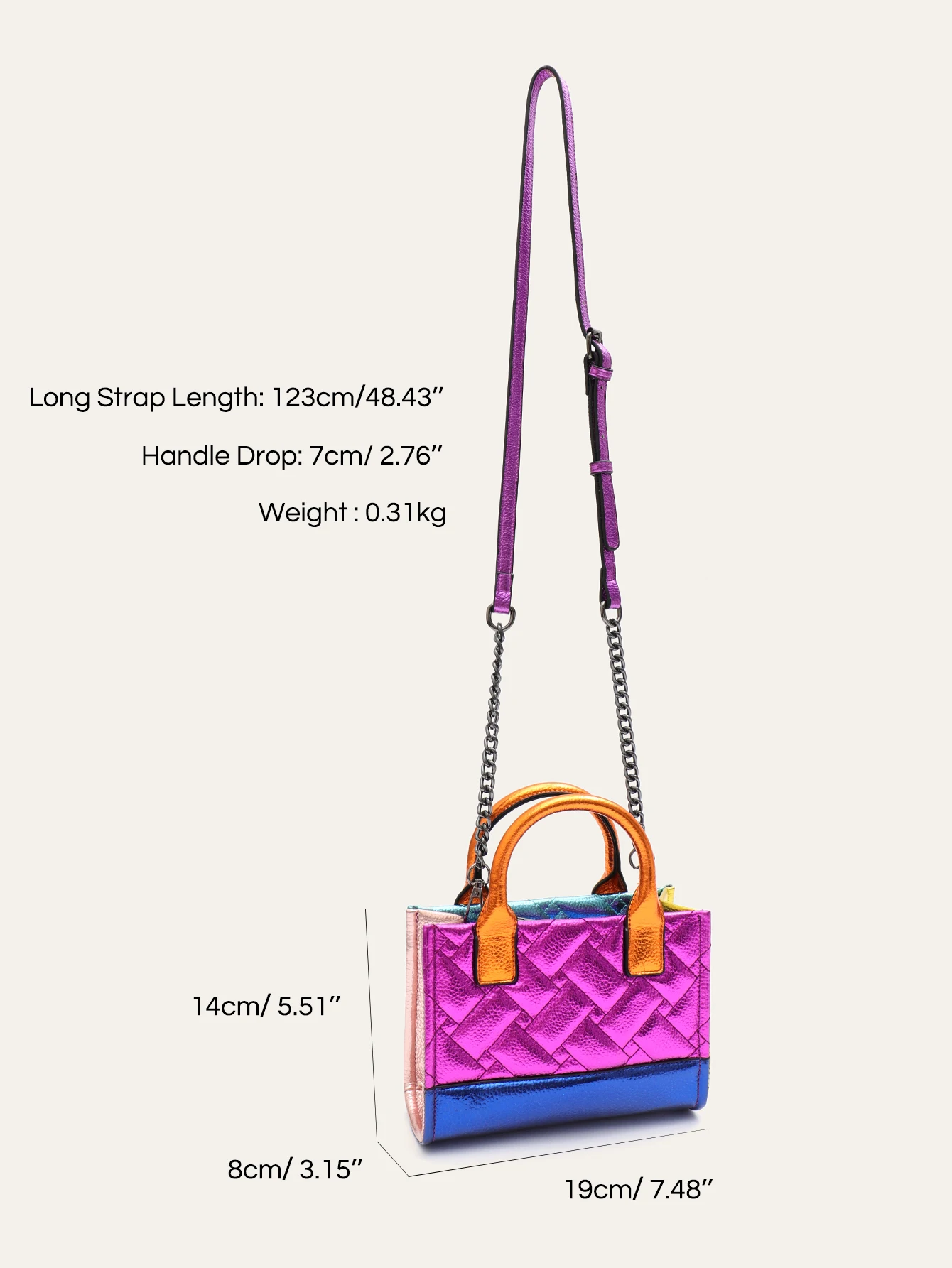 CEZIRA Women\'s Fashion Metallic Contrast Color PU Leather Handbag Two Sides Thread Top-handle Tote Adjustable Strap Shoulder Bag