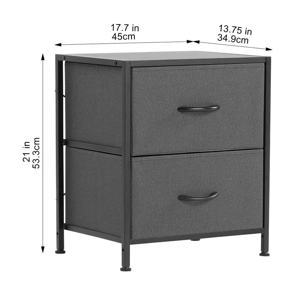 2 Drawer Nightstand Fabric Storage Portable Dresser Bedside Table Lightweight Easy Assembly Home Organizer Multi-Functional Grey