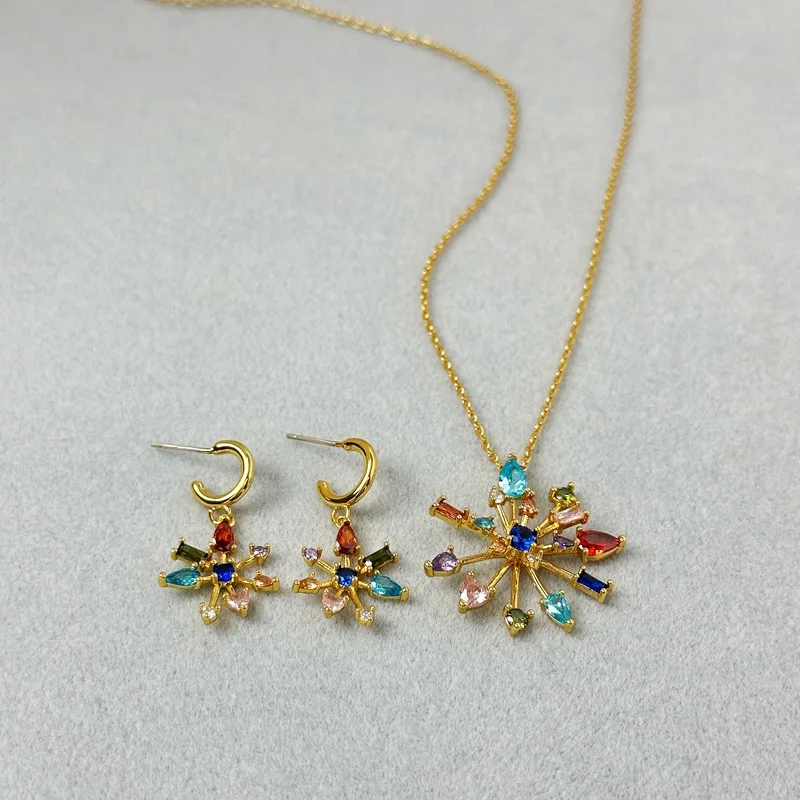 

VKVVA Fashion Colorful Flower Dangle Earrings Shiny Zircon Inlaid Unique Gifts Light Luxury Pendant Necklace Jewelry Set
