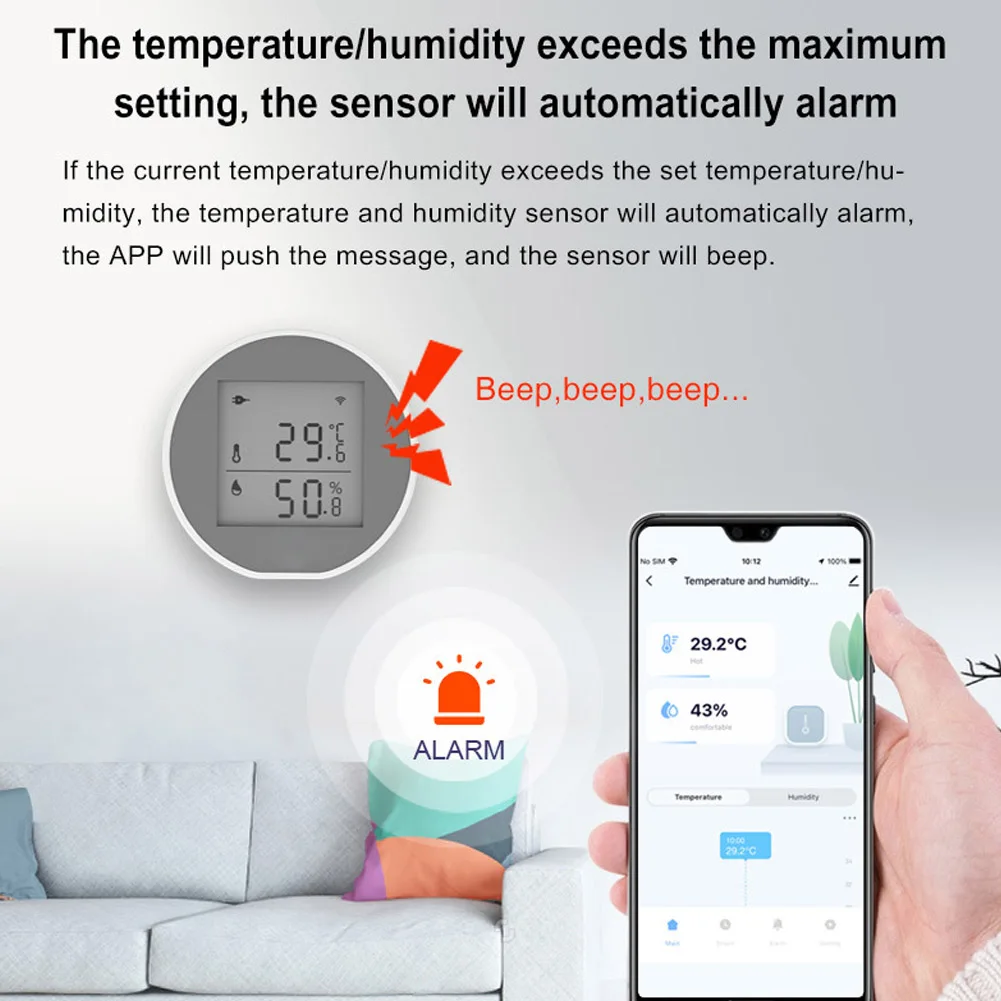 WIFI умный датчик температуры и влажности работает с Smart Life Alexa Google Home Assistant приложение уведомление оповещение