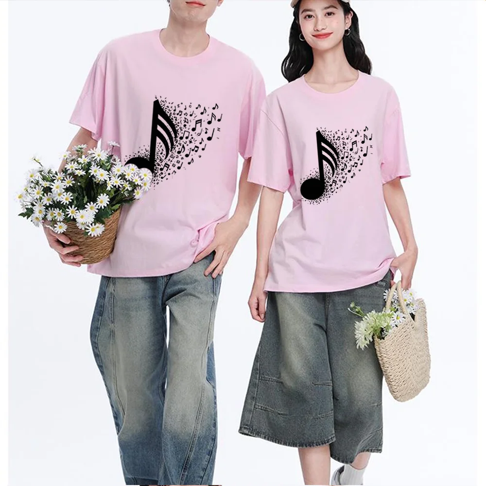 Music Notes Printed T Shirt Breathable Fabric S-XXL Personalized Custom Casual Short Sleeve Tee Aesthetic Graphic Top Unisex Fit