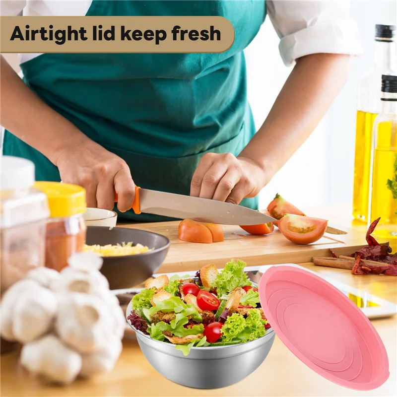 MAKE-ミキシングボウル 蓋付き 5個セット ステンレススチール ネストサラダボウルセット 調理、ミキシング、サービング用