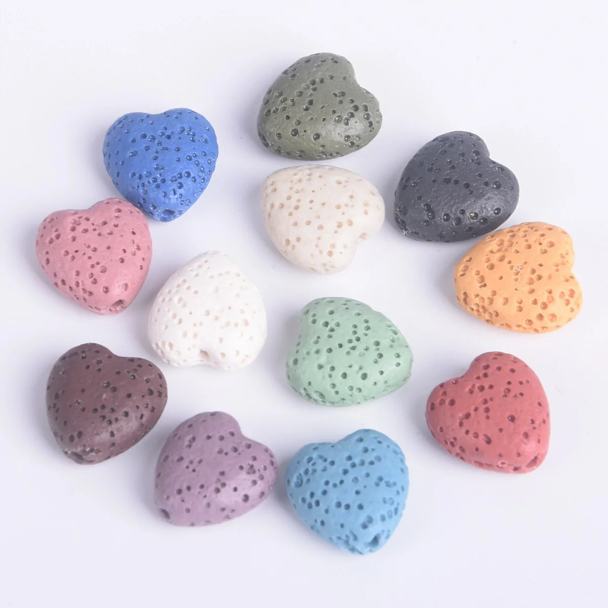 10pcs Heart Shape 14x13mm Natural Volcano Lava Stone Loose Crafts Beads For Jewelry Making DIY Crafts Earring Findings