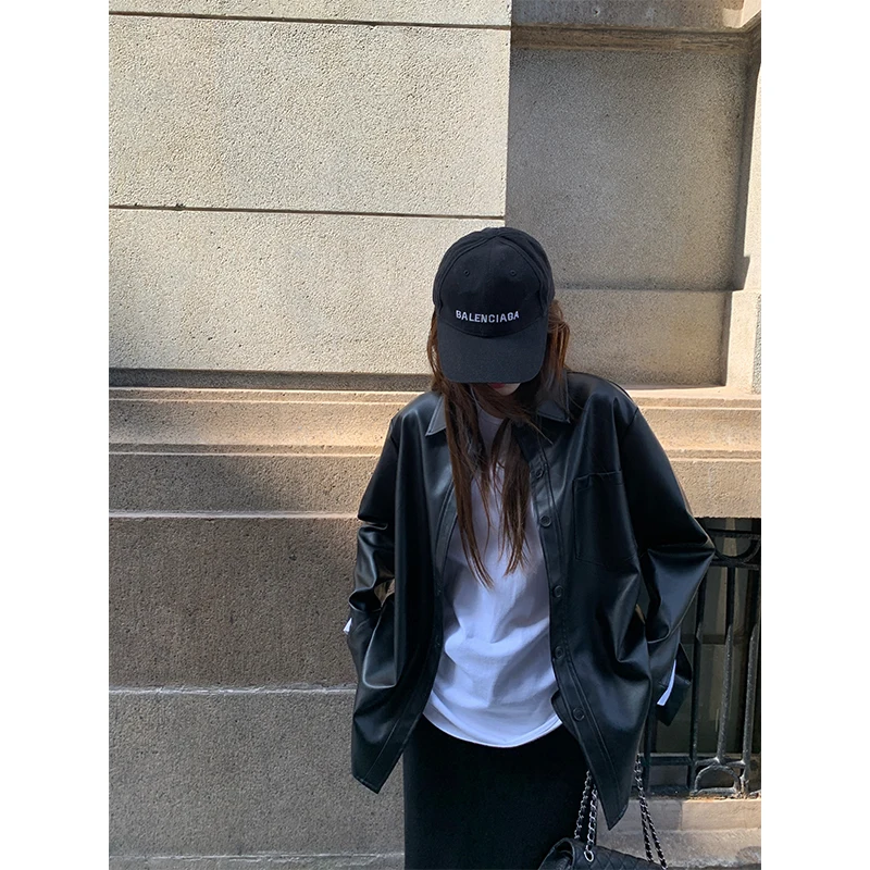 

Bla из искусственной кожи, повседневное свободное пальто с открытым кардиганом, топ, женская осенне-зимняя уличная одежда Faion