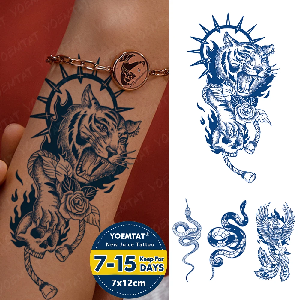 Skull Rose Tiger Juice Ink Lasting Waterproof Temporary Tattoo Sticker Animal Paw Thorn Flower Fake Tatoo Body Art Men Women Arm