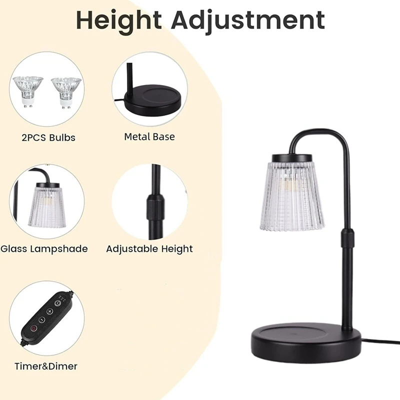 Candle Warmer Lamp with Timer Dimmer, Adjustable Height Electric Candle Lamp,House Warming Gifts 2 Bulbs US Plug-AD23