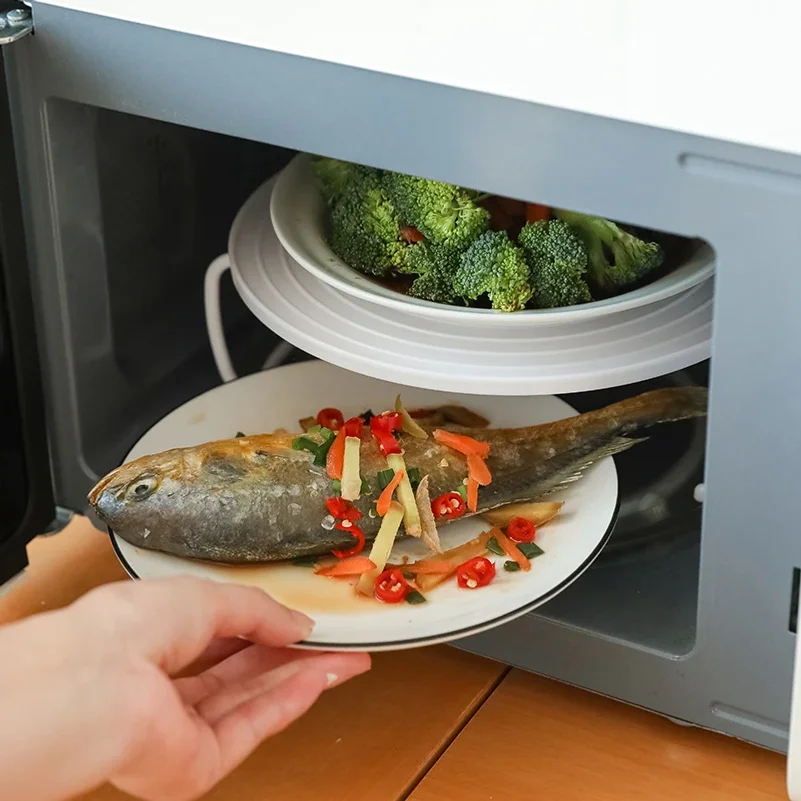 Microwave Storage Rack Meal Heating Kitchen Tiered Steaming Rack Round Tiered Shelves Home Meal Dorm Cooking Tools - view 4