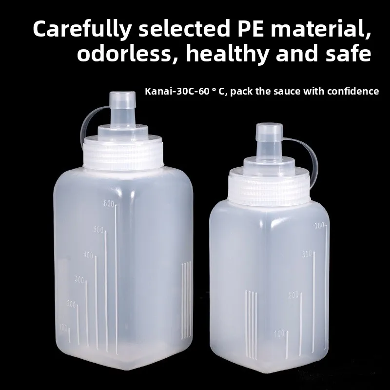 4Various sizes of square, pointed-mouth plastic squeeze bottles, large-caliber squeeze bottles, jam bottles, oil dispensers, sau
