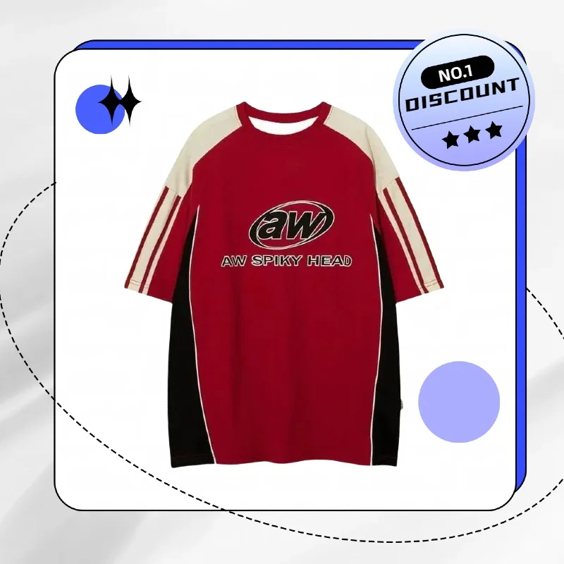 

Vintage Preppy Style T-Shirt Quick Drying Men's Wide Sleeve Short Sleeve High T-Shirt Moto