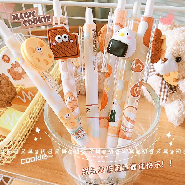 Stylo en gel effaçable Kawaii Cookies, fournitures scolaires et de bureau, cadeau de papeterie, encre bleue, retour à l\'école, mignon, 0.5mm