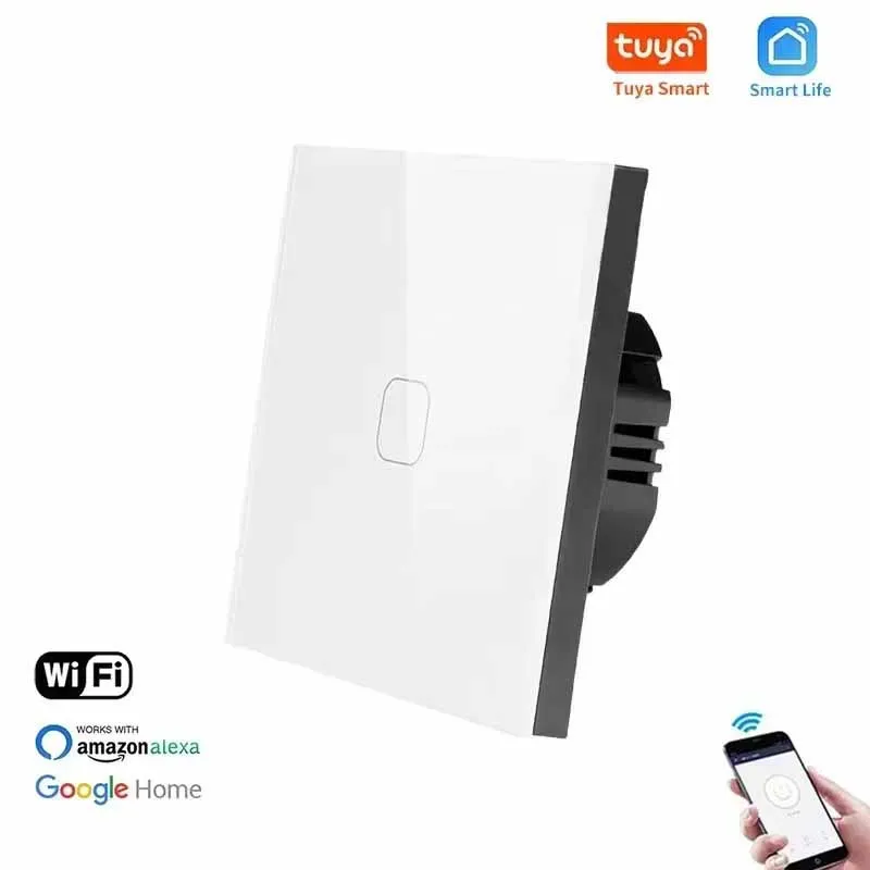 EU Standard 1/2/3/4 Gang Works with Tuya/Smart Life WiFi Wall Light Touch Switch Single Fire Wire Wireless Control