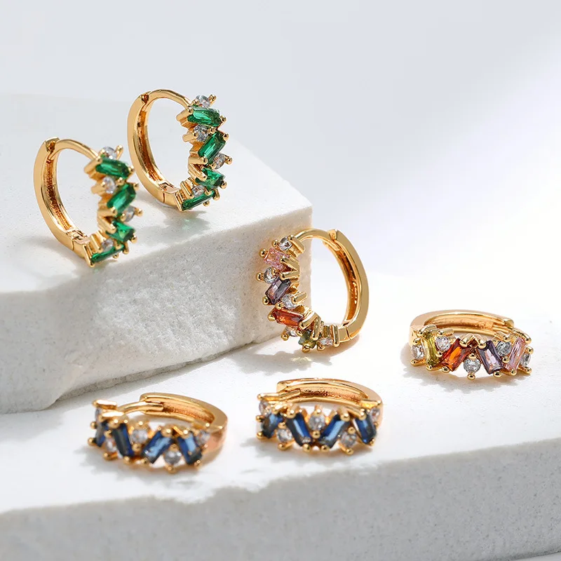 Rainbow Cubic Zirconia Hoop Earrings For Women Trending Round Gold Plated Earrings Luxury Jewelry Gifts