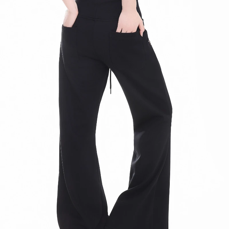 Pantalones informales acampanados con forro polar gris para mujer, diseño Vintage, estampado de leopardo, empalme, adelgazantes, hasta el suelo, para invierno