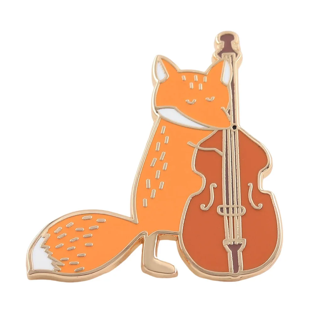 Whimsical Enamel Brooch Fox Playing Cello Pin Metal Badge Cute Animal Music Jewelry for Lapel Backpack Decor - view 5