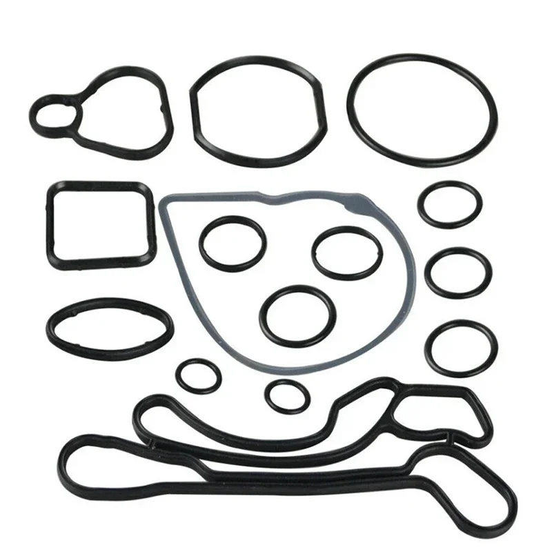 15Pcs Car Engine Oil Cooler Gasket Seal Repair Kit Black 55355603 For Vauxhall/Opel Insignia A/Mk1 1.6/1.8Petrol 2008 2009-2017