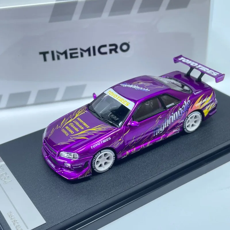 В наличии: Коллекционная модель автомобиля Nissan Skyline GT-R R34 (масштаб 1:64) из литого сплава, креативный декоративный предмет, праздничный подарок