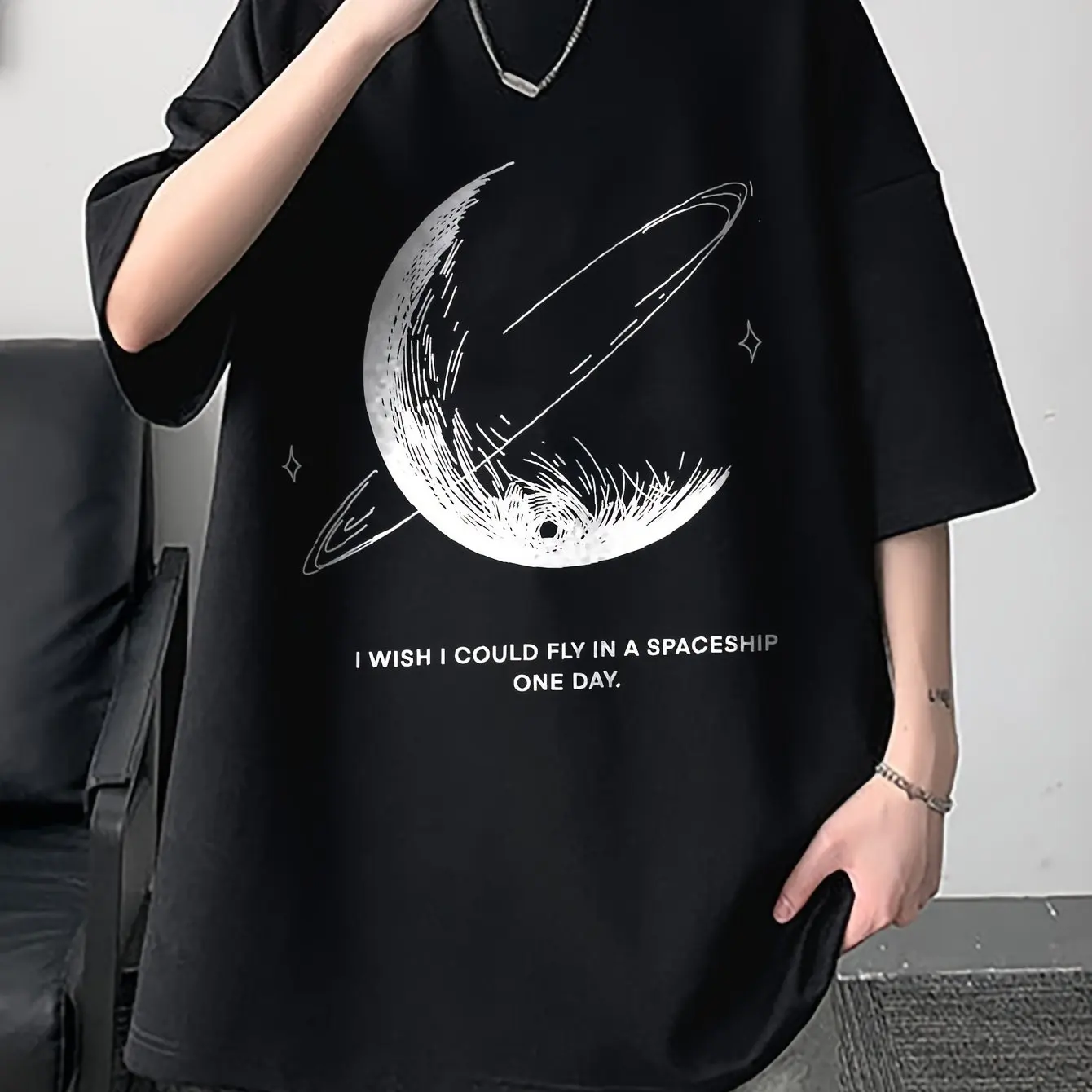 

Spaceship Dream T-Shirt Planet Graphic 100% Cotton Oversized Short Sleeve Crew Neck Casual Top Men Ideal for Space Enthusiasts