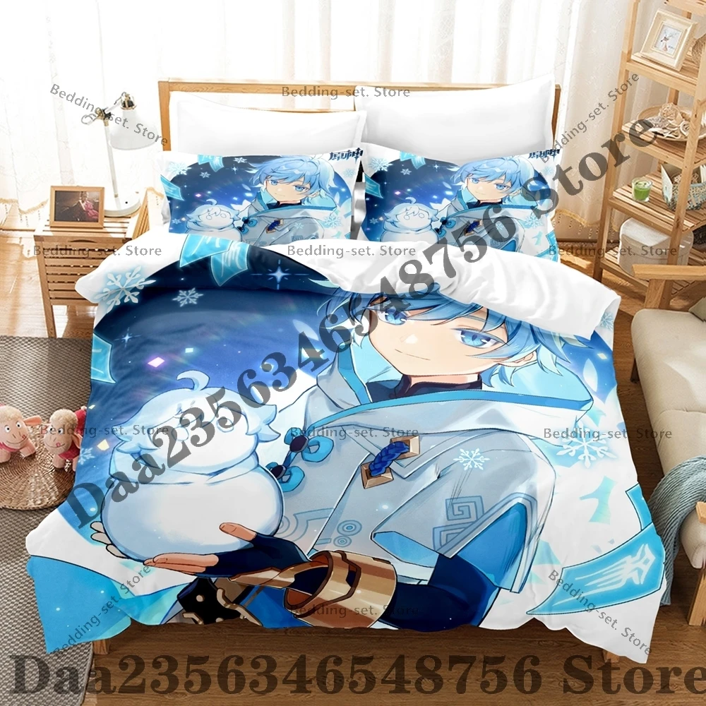 Fãs de jogo chongyun 3 pçs conjunto cama 3d impressão conjunto quarto decoração presente ideia para crianças adultos personalidade conjuntos de edredom