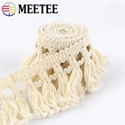 8Meters 45mm Wide Beige Cotton Fringe Lace Trim Fabric Tassel Ribbon DIY Sewing Curtain Laces Home Decor Garment Craft Material