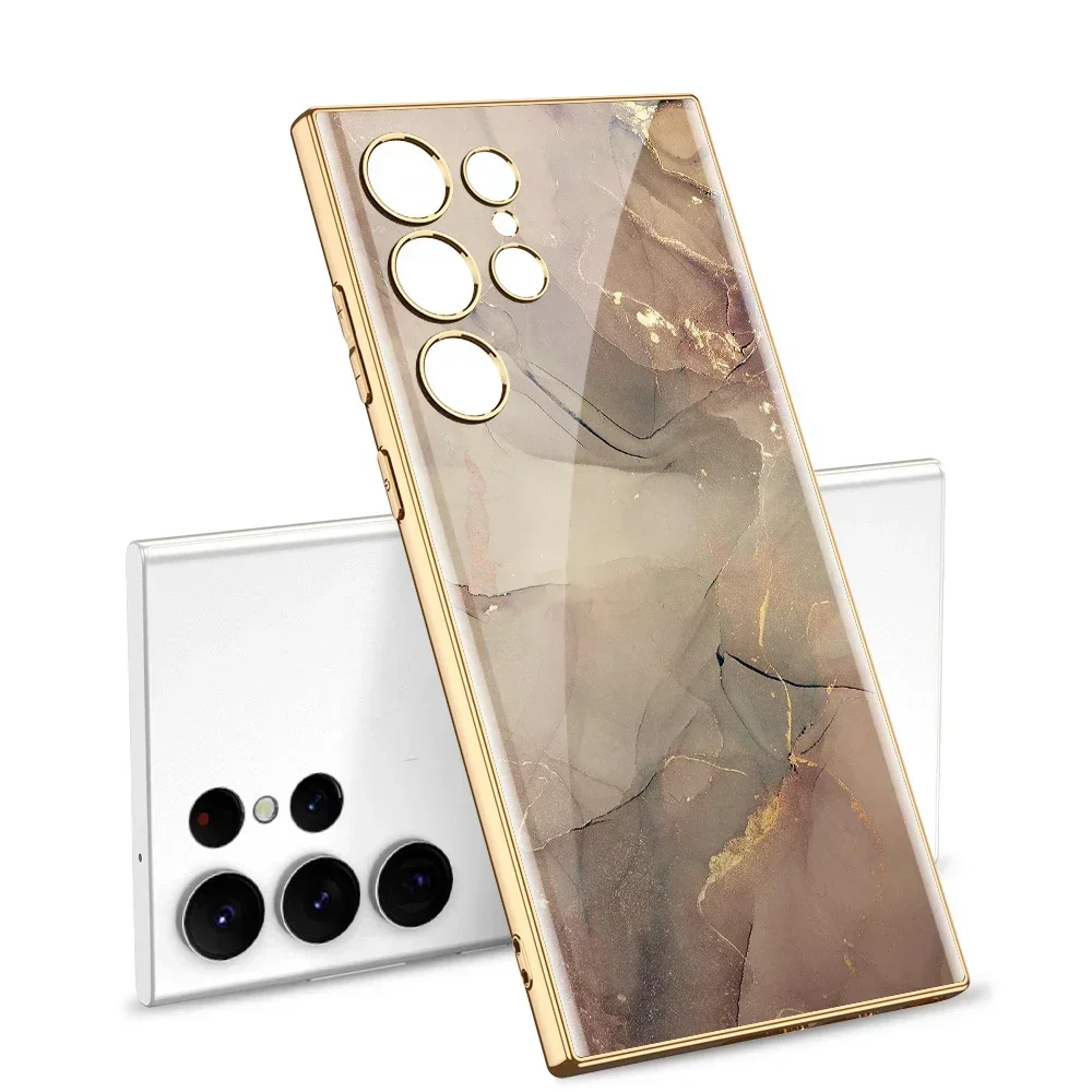 Malowane etui z hartowanego szkła do Samsunga Galaxy S24 Ultra, luksusowa powłoka, miękkie krawędzie, ochronne etui na Galaxy S24 Ultra.