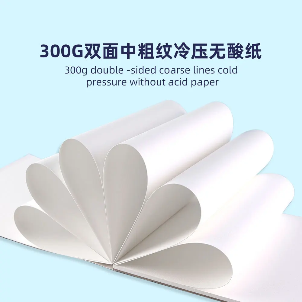 300G Watercolor Book Double-sided Coarse Grain Half Cotton Art Student Sketch A5/A4/A3 Sealing Glue Painting Book Wholesale