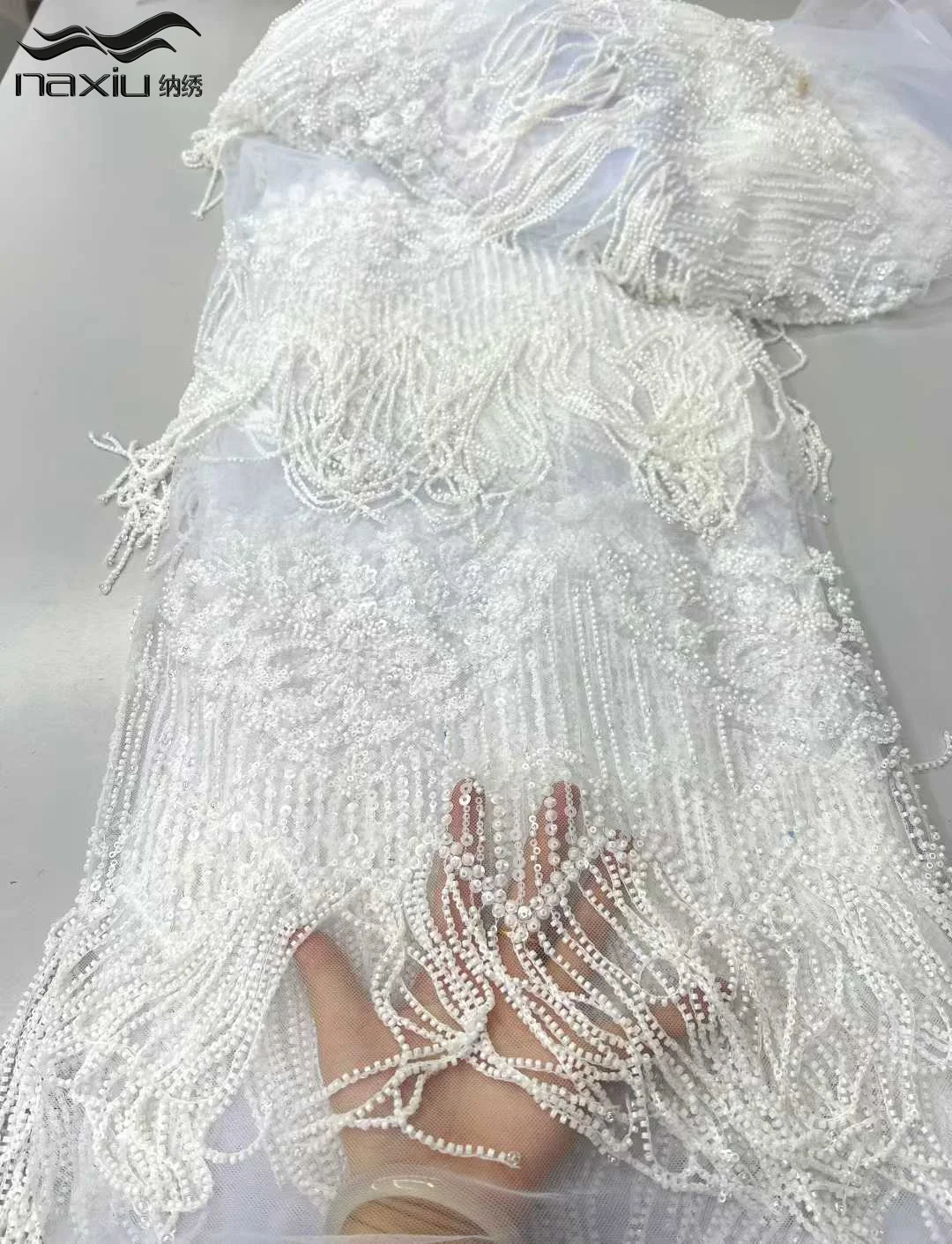 

Madison High Quality Embroidery African Flow Comb Groom Lace Fabric Beaded For Wedding Dress Nigerian Sequin Lace Fabric 5 Yards