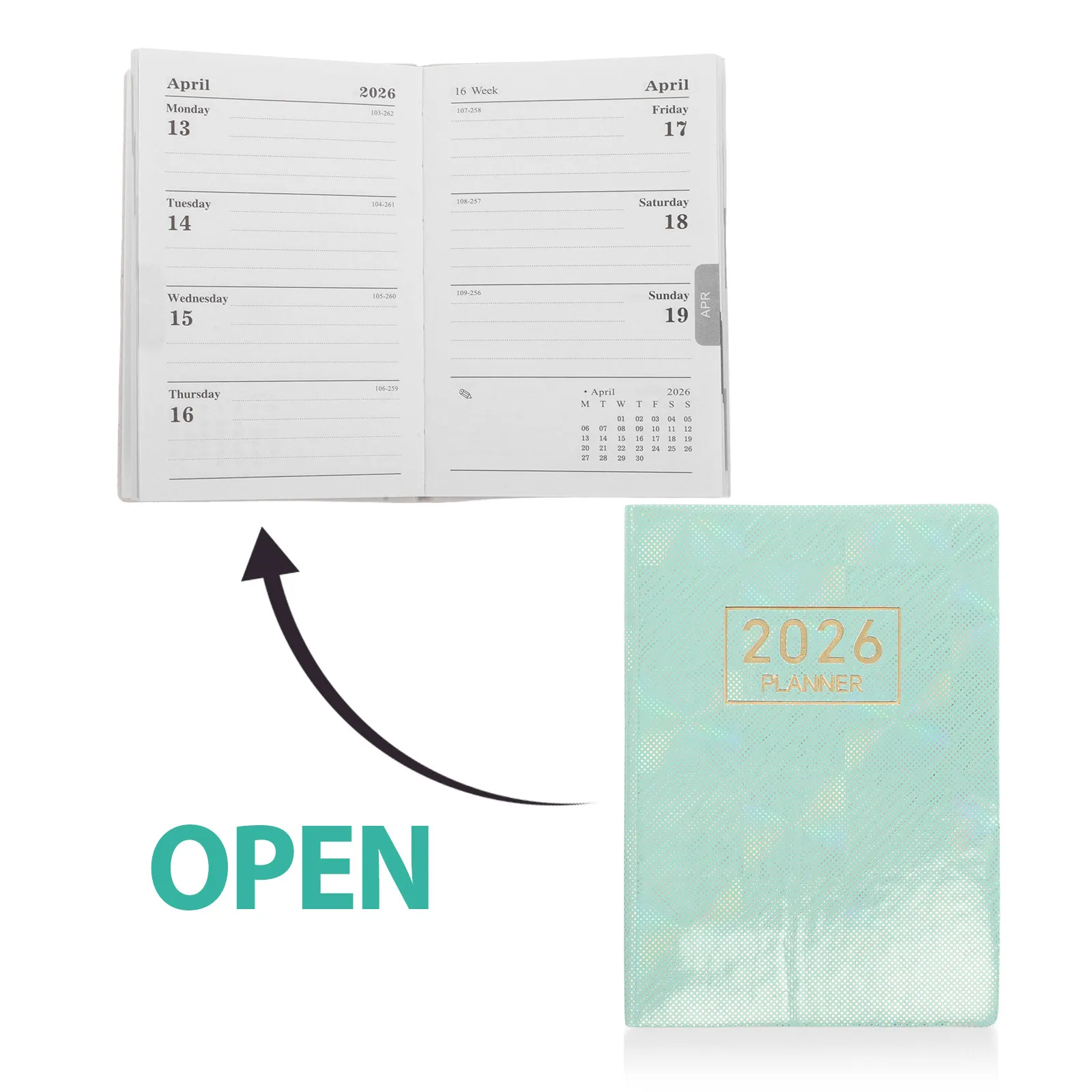 2026 A7 Mini English Planner Notebook Compact Pocket Size Daily Scheduler Portable Calendar for Travel Study Work Organization
