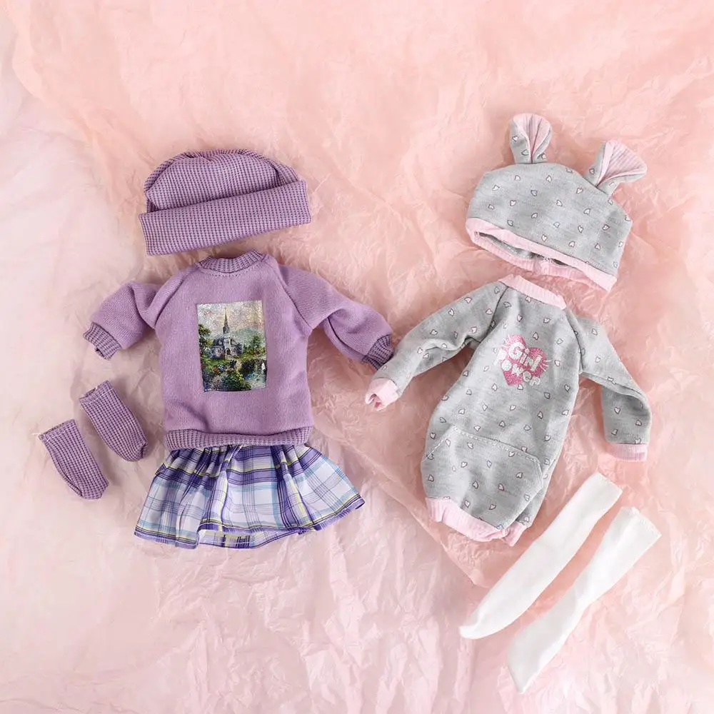 Diy Mode Prinses Poppenkleertjes Broeken Hoed Casual Kleding Set Schattige Pop Pluche Jas en Rok 32cm Poppenkleertjes