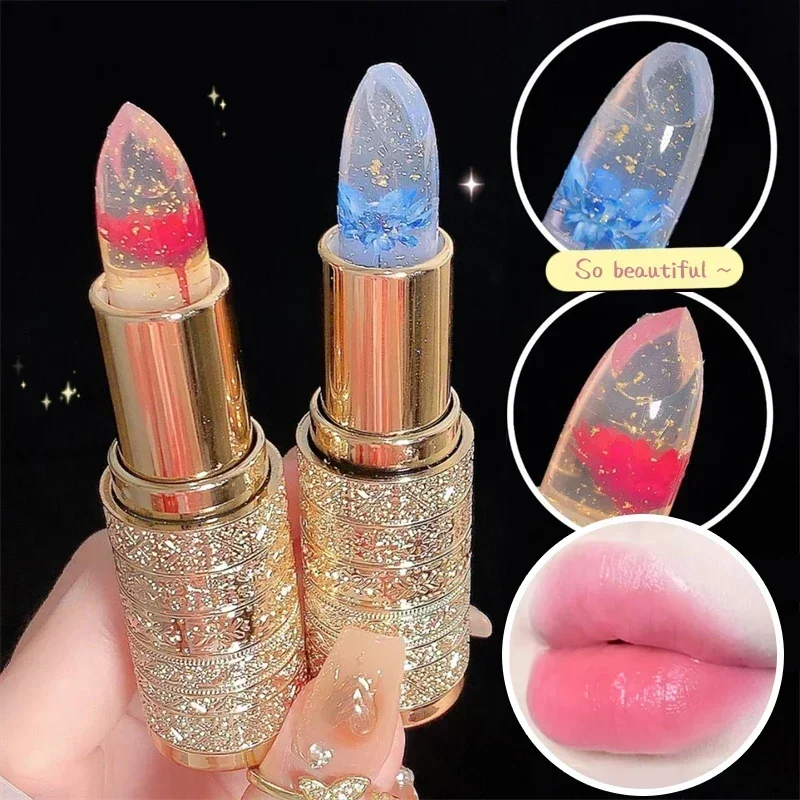 Color Changing Mouth Safflower Jelly Transparent  Lipstick Temperature Color Changing Lip Balm Not cup Stick Lipstick Makeup