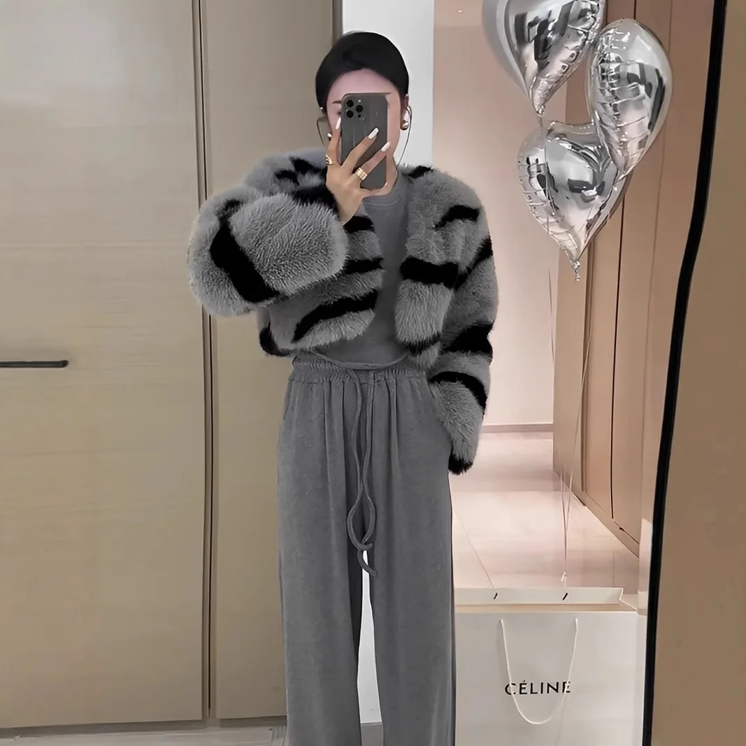 Faux Fur Fox Women Short Coats Full Sleeve Coat Thick Warm Y2k Streetwear Elegant Work Open Jackets Outerwear Autumn Winter
