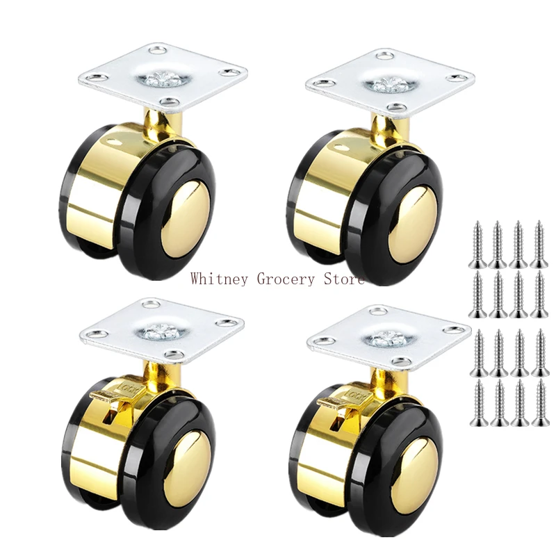 4 Pcs/Lot 1.6/2 Inch Zinc Alloy Decorative Universal/Brake Wheel Flat Tea Side Table Pulley Roller Small Furniture Caster