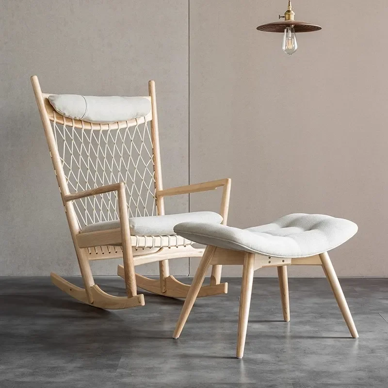 Nordic Solid Wood Rocking Chair for Living Room Balcony Leisure Nap Comfortable Recliner Couple Internet Celebrity Style
