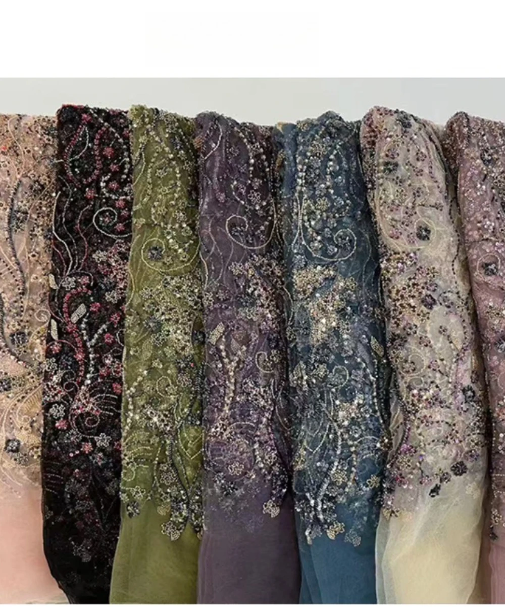 

Black Tulle Lace with Indian Beadwork | Sequin Flower | Bridal Wedding Dress High-Quality Fabric