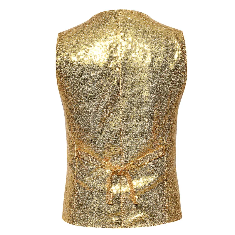 Mens Single Breasted Sequin Suit Vest 2024 Luxury Gold Paillette Waistcoat Vest Men DJ Bar Stage Singers Costume Chaleco Hombre