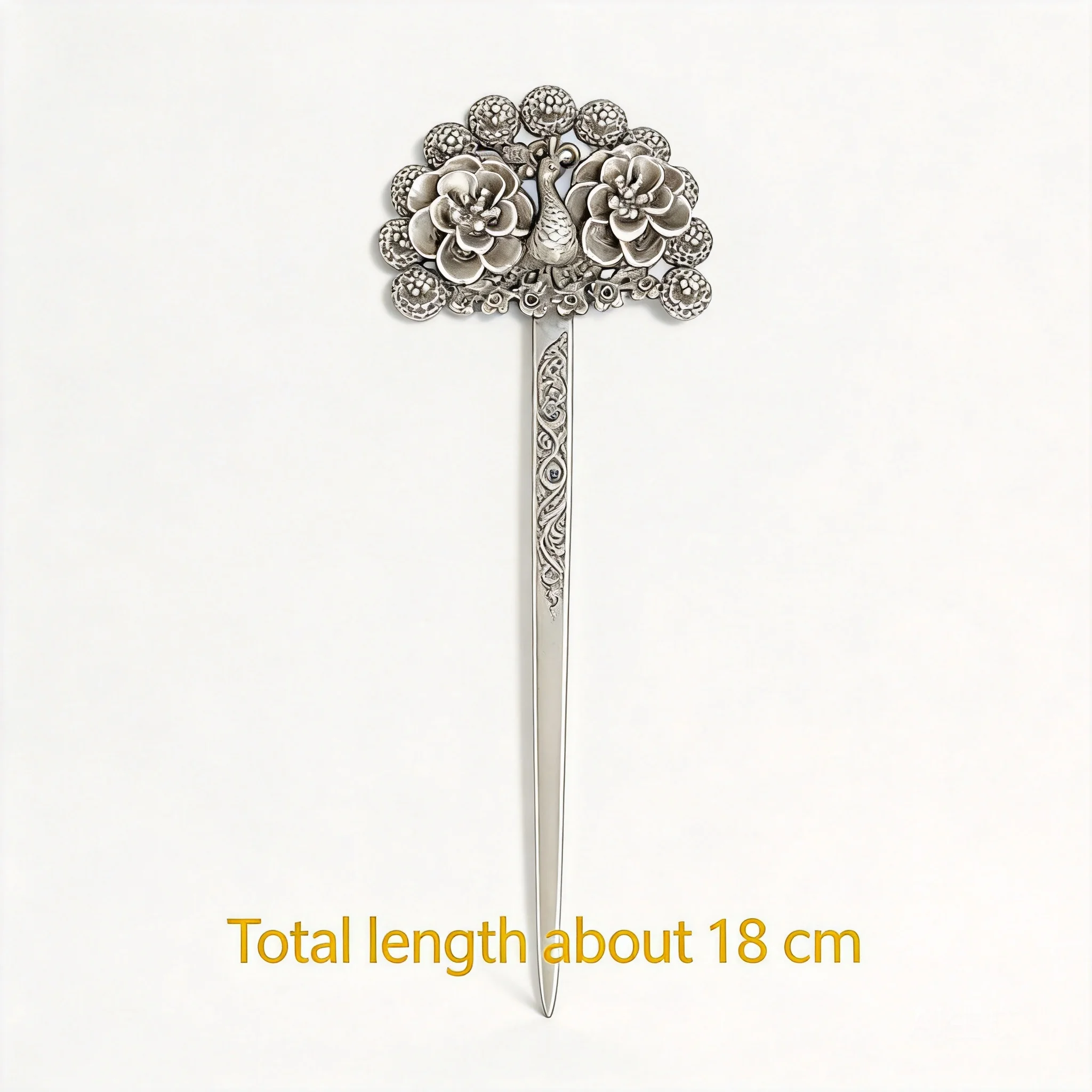 Traditional Chinese Style Auspicious Peacock Flower Miao Silver Hair Stick Vintage Hairpin For Hanfu Updo Cosplay Party Good Luc