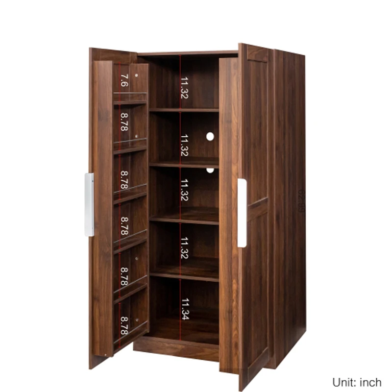 62,99 Zoll Küchenschrank, freistehende Buffetschränke aus Walnussholz, Sideboard, Aufbewahrungsschrank für die Küche, Braun