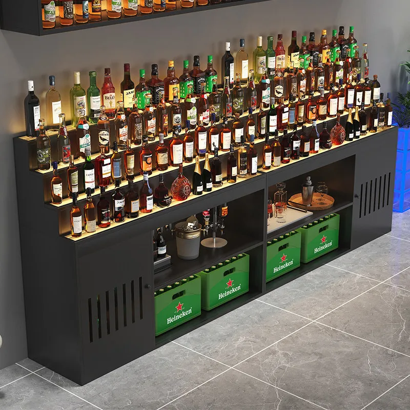Industrial wind ladder bar background against the wall luminous wine cabinet wine display cabinet