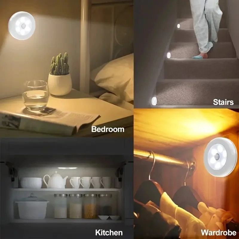 1/3/6pcs 6LED Motion Sensor Night Light LED Closet Lights Under Cabinet Lights Wireless Wall Puck Lamp For Stair Step Hallway