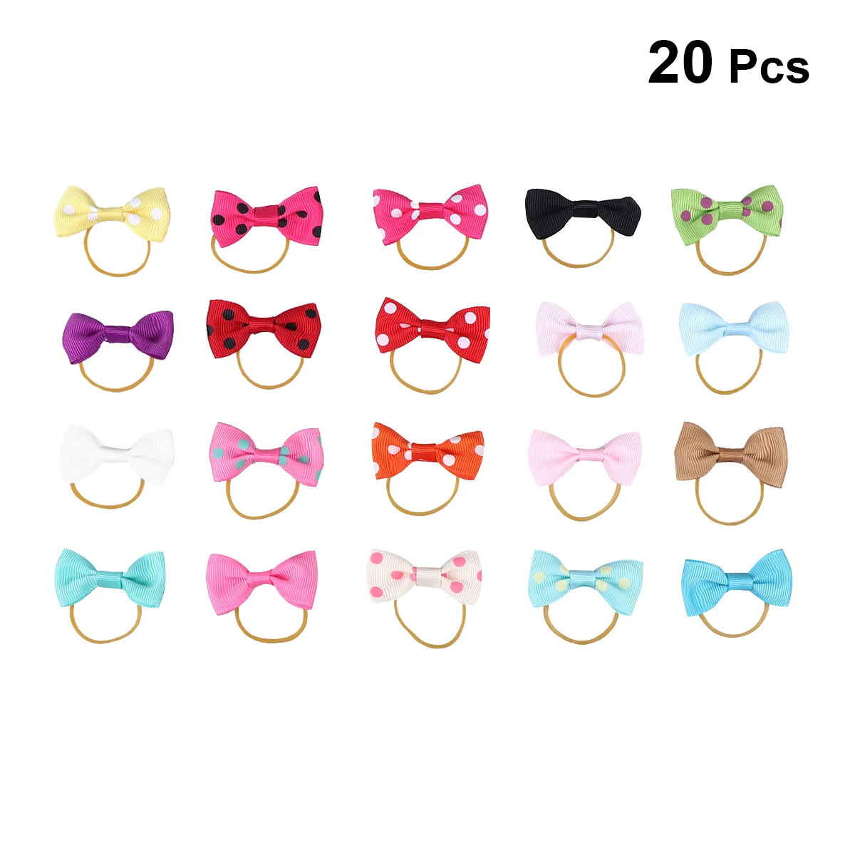 

20 PCS Dog Hair Accessories Set Pet Ring Rope Ribbon Dots Bowknot Tie Holder Ties