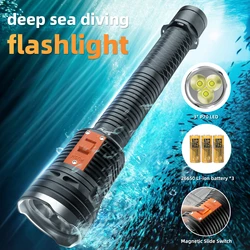 Diving Deep-sea IPX8 3*XHP70 8000LM LED 80M Waterproof Underwater 70W Shoulder Strap Flashlight Lamp Torch 3*26650 Battery DV53