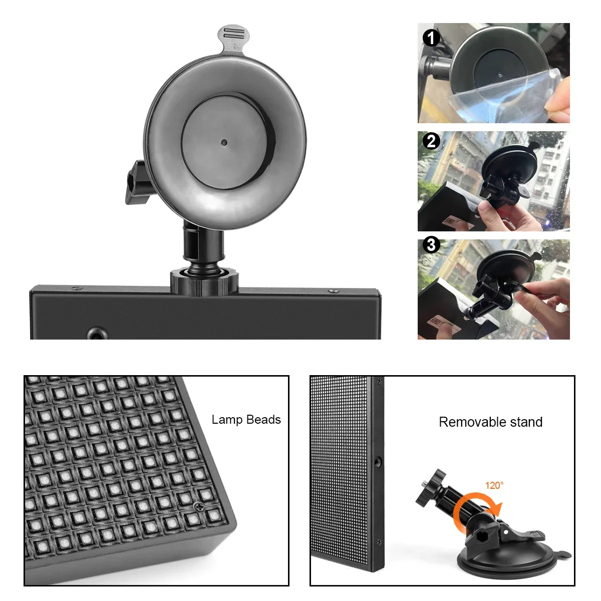 ديكور السيارة الذكية LED بكسل مصفوفة عرض لوحة الشاشة USB الطاقة مع حامل تمتص تدوير مجاني APP التحكم صورة النص نمط تسجيل