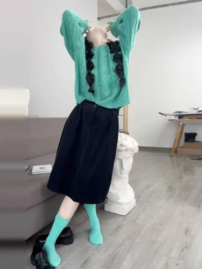 

Свободный витой вязаный свитер, женский осенне-зимний новый удобный мягкий пушистый корейский ленивый топ Quali Knitte...