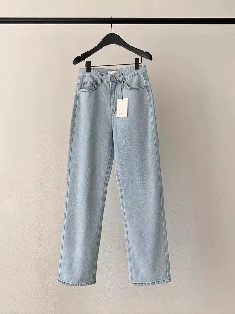 

High Waist Straight Leg Light Blue Jeans Women's Casual Trousers Slimming Drapey Comfortable Fit Autumn New Arrival