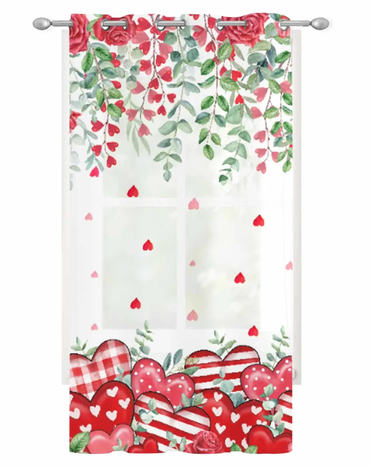 Valentine'S Day Red Heart Leaves Rose Sheer Curtains for Living Room Window Transparent Voile Tulle Curtain Home Decor Drapes