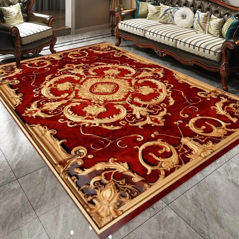 Luxury European Style Black Living Room Carpet Classical Persian Floral Decoration Bedroom Rug Large Area Soft Lounge Floor Mat