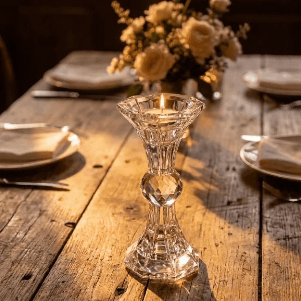 Vintage French Transparent Candle Holder High Footed Romantic Glass Candle Holder Elegant Decorative Candlestick Holder