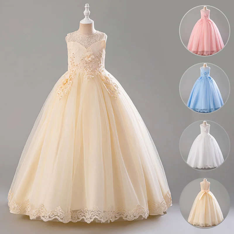 

High Quality Sequined Bridesmaid Dresses Kids Lace Flower Girl Wedding Party Elegant Princess Dress For Girls Formal Evening