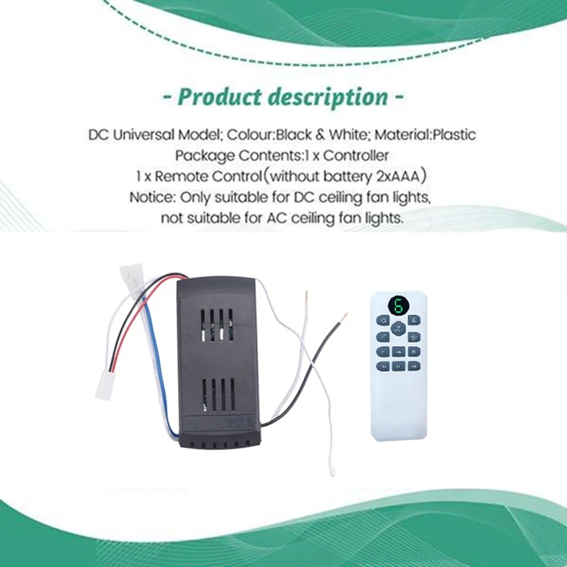 Ceiling Fan Remote Control Kit 40W 6-Speed Timing Function Replacement Remote for DC Ceiling Fans & Lights