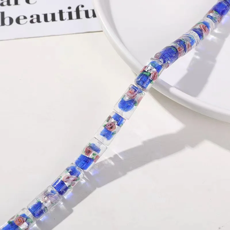 5pcs New 16X9mm Cylindrical Glaze  Beads Hand-Painted Flower Pattern Lampwork Glass beads for Making DIY Bracelet Earrings Jewel
